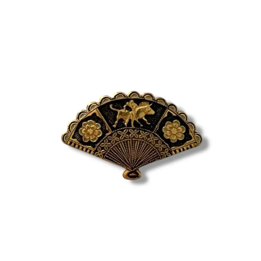 Vintage Damascene Spanish Fan Brooch